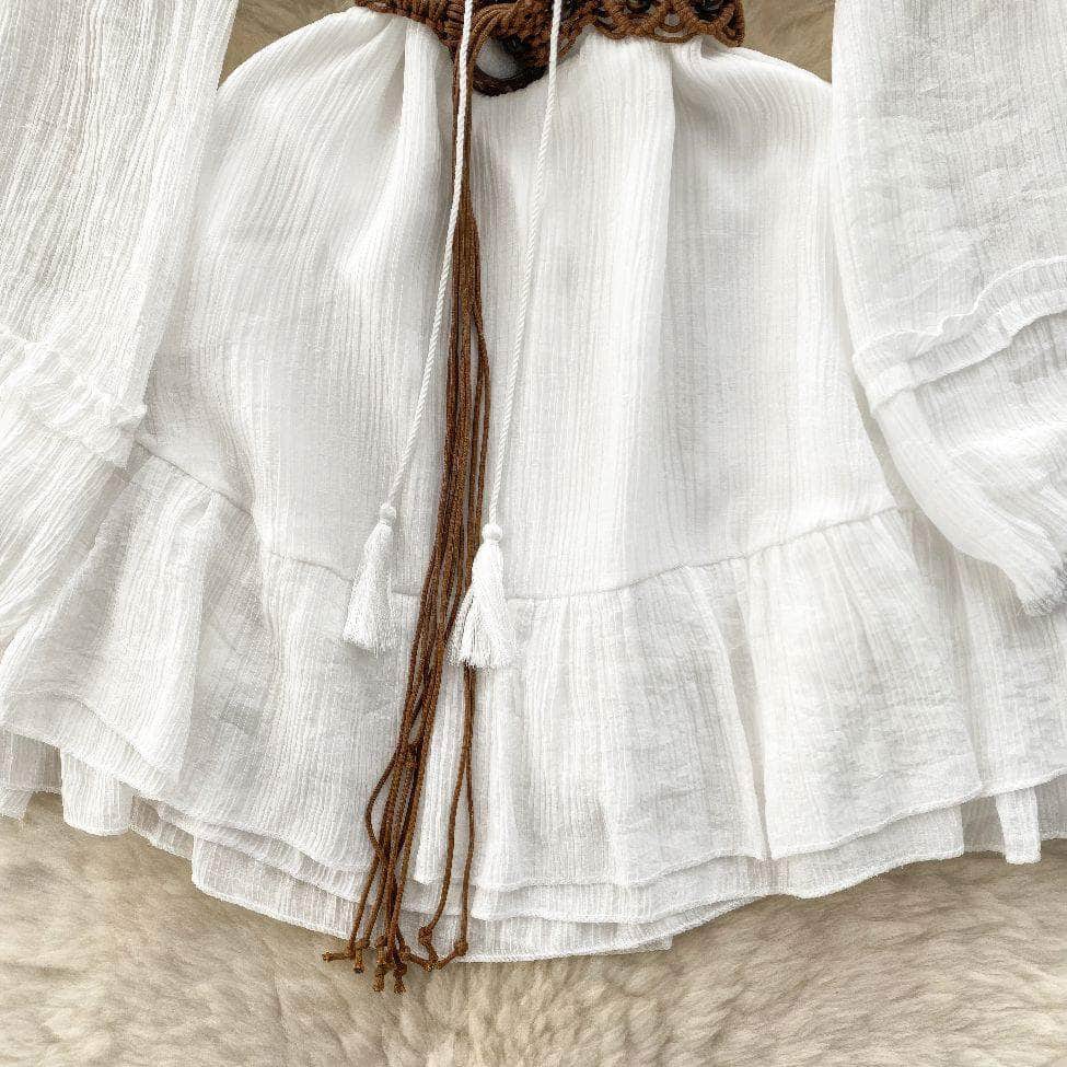 Lantern Sleeves Shirred Frill Hem Skater Dress