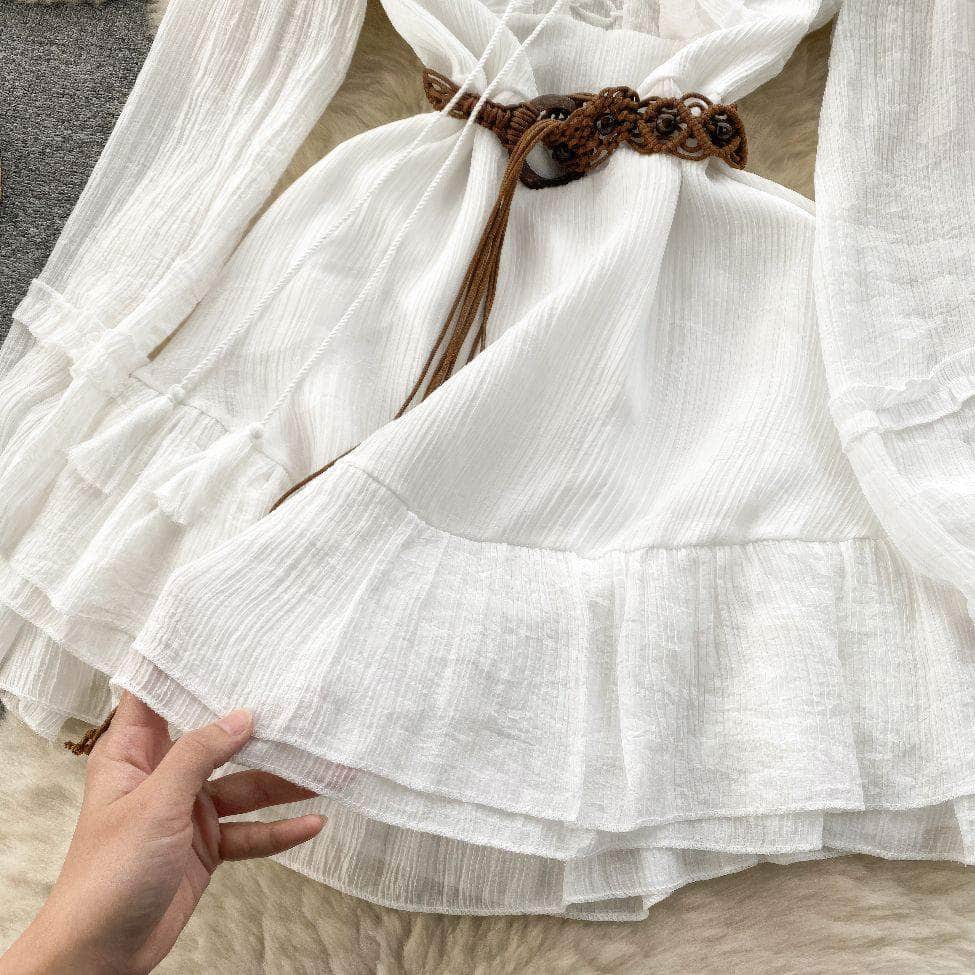 Lantern Sleeves Shirred Frill Hem Skater Dress