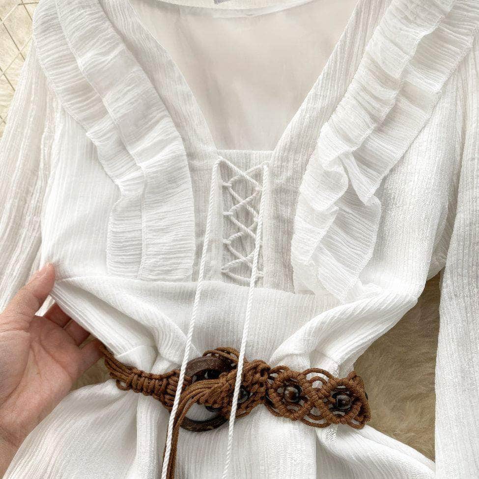 Lantern Sleeves Shirred Frill Hem Skater Dress