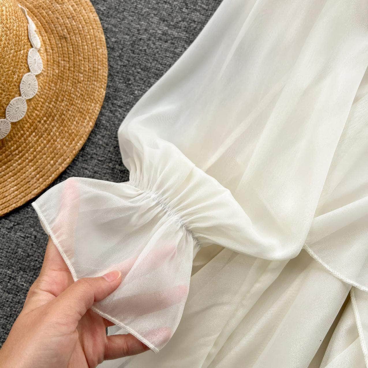 Lantern Sleeves V-Neck Flowy Maxi Dress