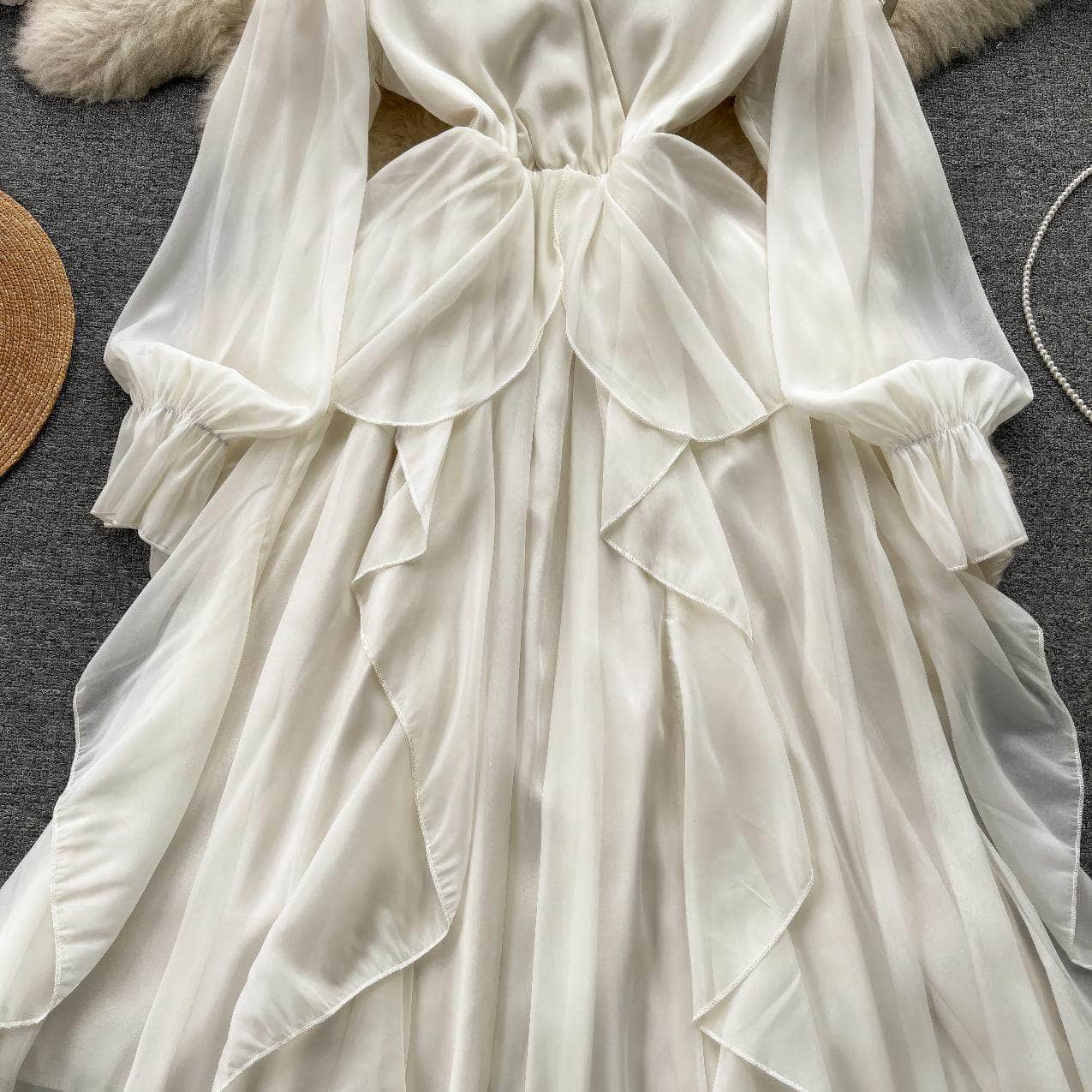 Lantern Sleeves V-Neck Flowy Maxi Dress