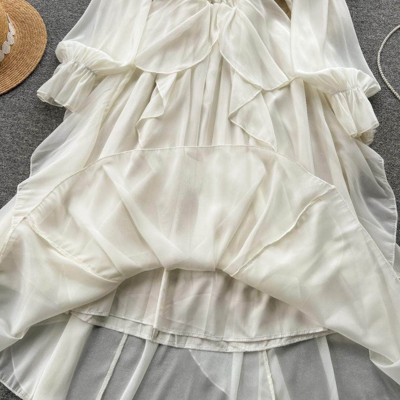 Lantern Sleeves V-Neck Flowy Maxi Dress