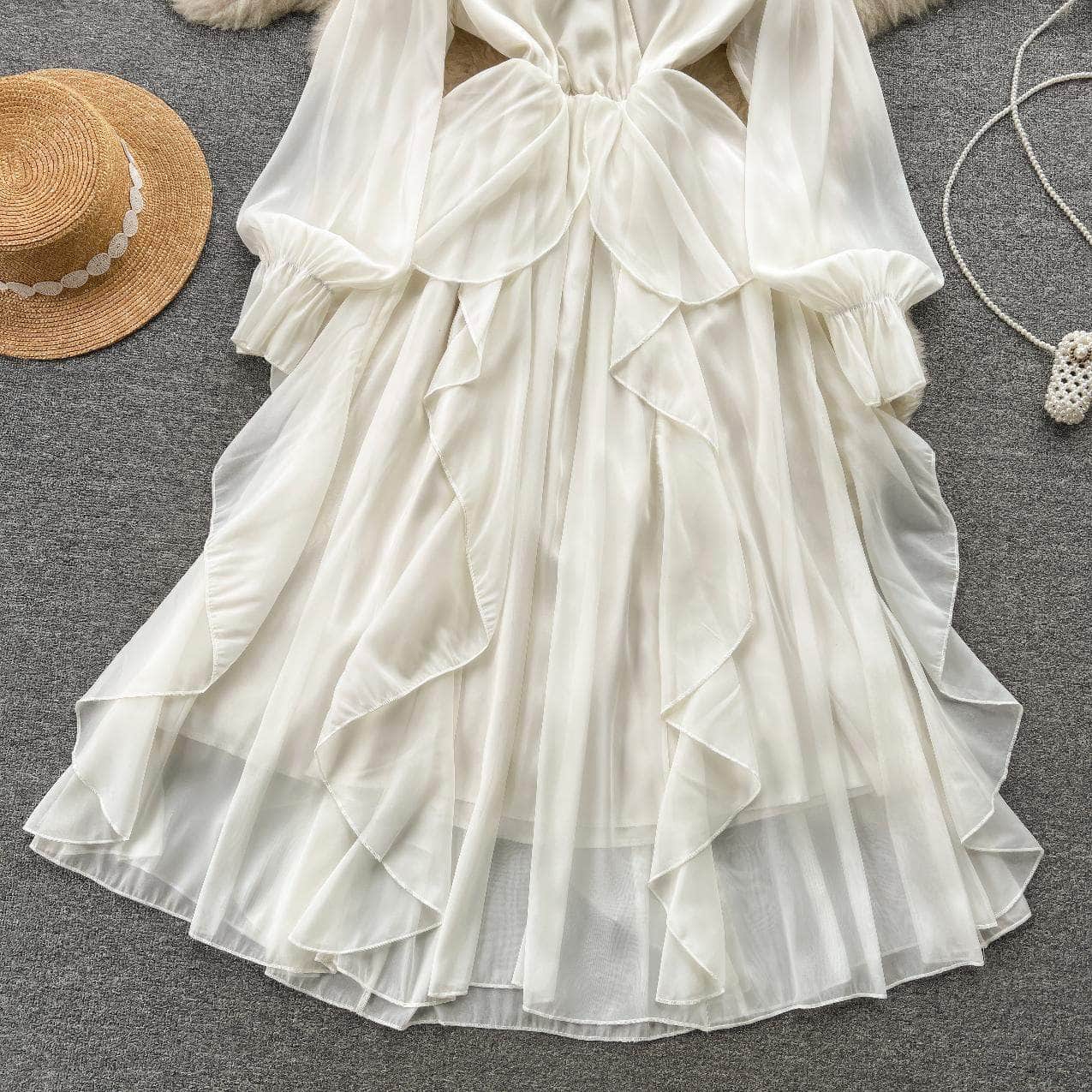 Lantern Sleeves V-Neck Flowy Maxi Dress