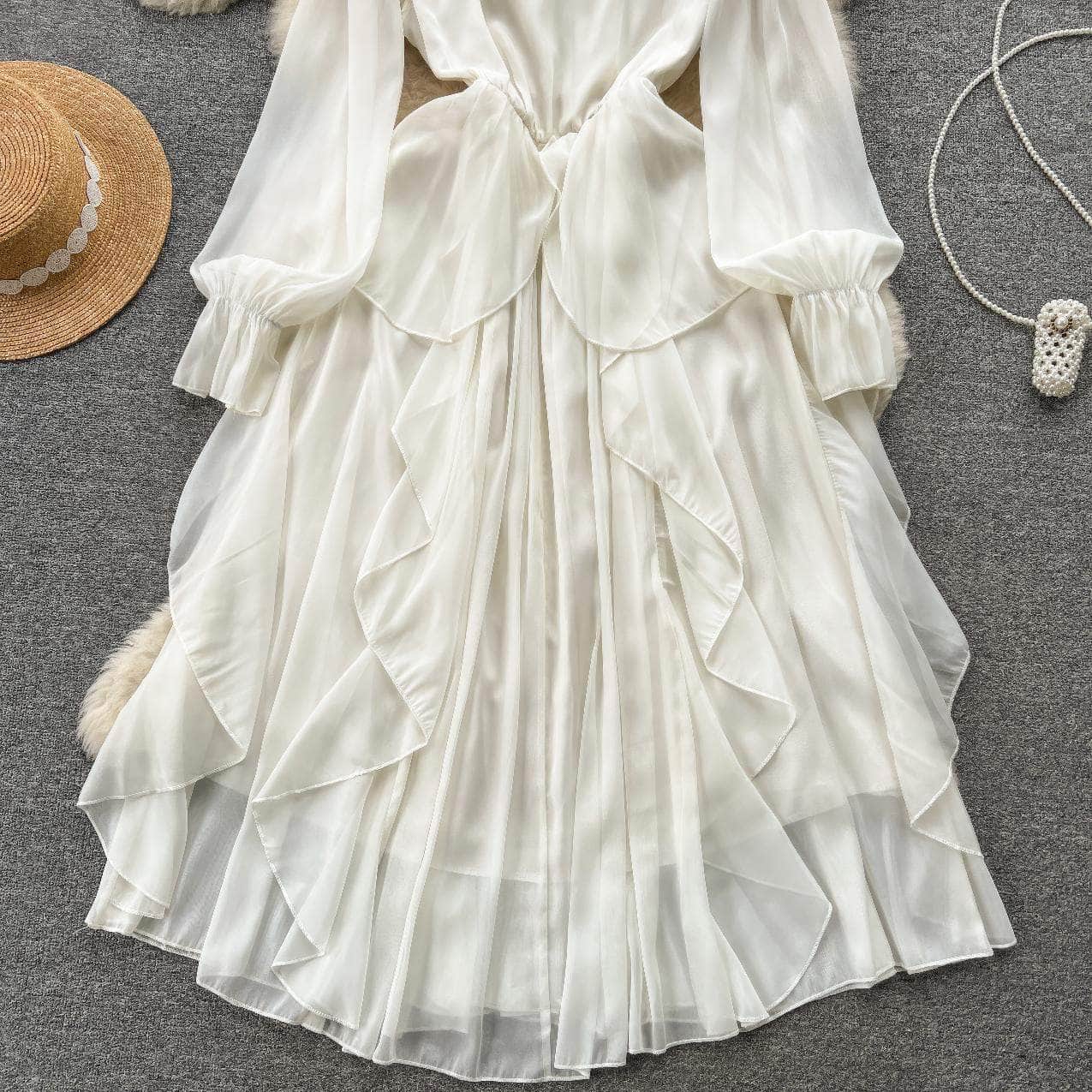 Lantern Sleeves V-Neck Flowy Maxi Dress
