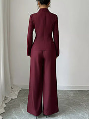 Lapel Collar Blazer & Wide Leg Pants Set