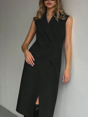 Lapel Collar Sleeveless Longline Blazer