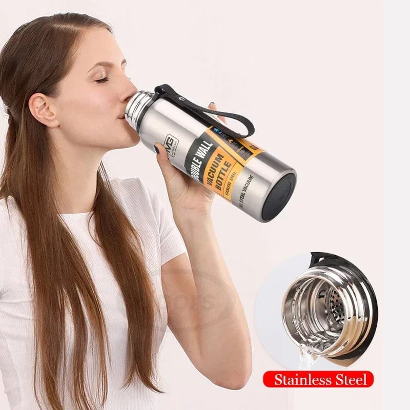 Large Capacity Stainless Steel Thermos - Portable Vacuum Flask Insulated Tumbler with Rope, Thermo Bottle in 500ml, 700ml, 1000ml, and 1500ml sizes
