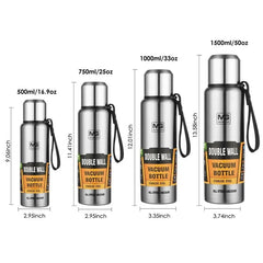 Large Capacity Stainless Steel Thermos - Portable Vacuum Flask Insulated Tumbler with Rope, Thermo Bottle in 500ml, 700ml, 1000ml, and 1500ml sizes