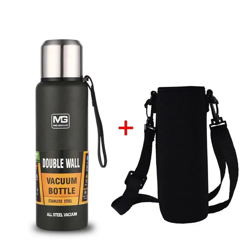 Large Capacity Stainless Steel Thermos - Portable Vacuum Flask Insulated Tumbler with Rope, Thermo Bottle in 500ml, 700ml, 1000ml, and 1500ml sizes Green / With Bag