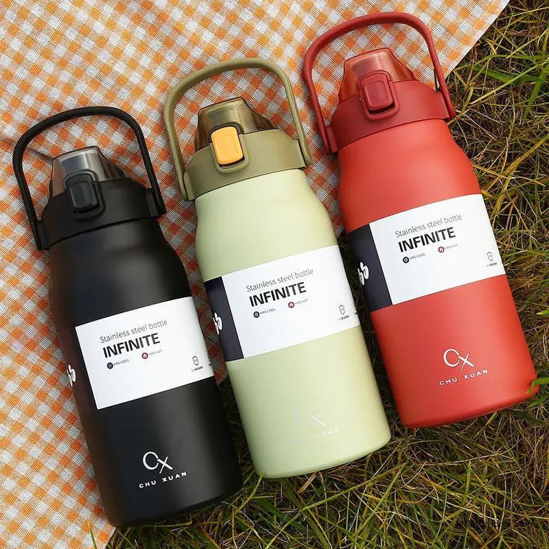 Large Capacity Thermal Water Bottle with Straw - Stainless Steel Thermo Tumbler for Gym, Vacuum Flask for Cold and Hot Insulated Drinks