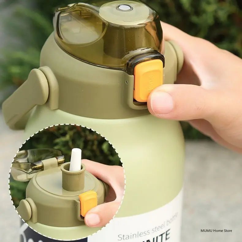 Large Capacity Thermal Water Bottle with Straw - Stainless Steel Thermo Tumbler for Gym, Vacuum Flask for Cold and Hot Insulated Drinks