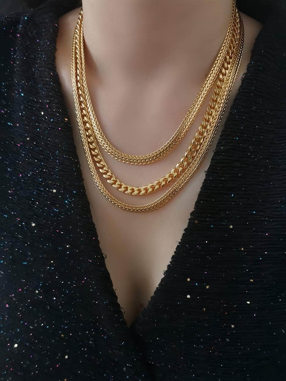 Layered Cuban Link Statement Braided Gold Necklace Gold / Necklace