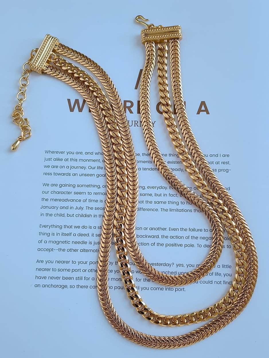 Layered Cuban Link Statement Braided Gold Necklace Gold / Necklace