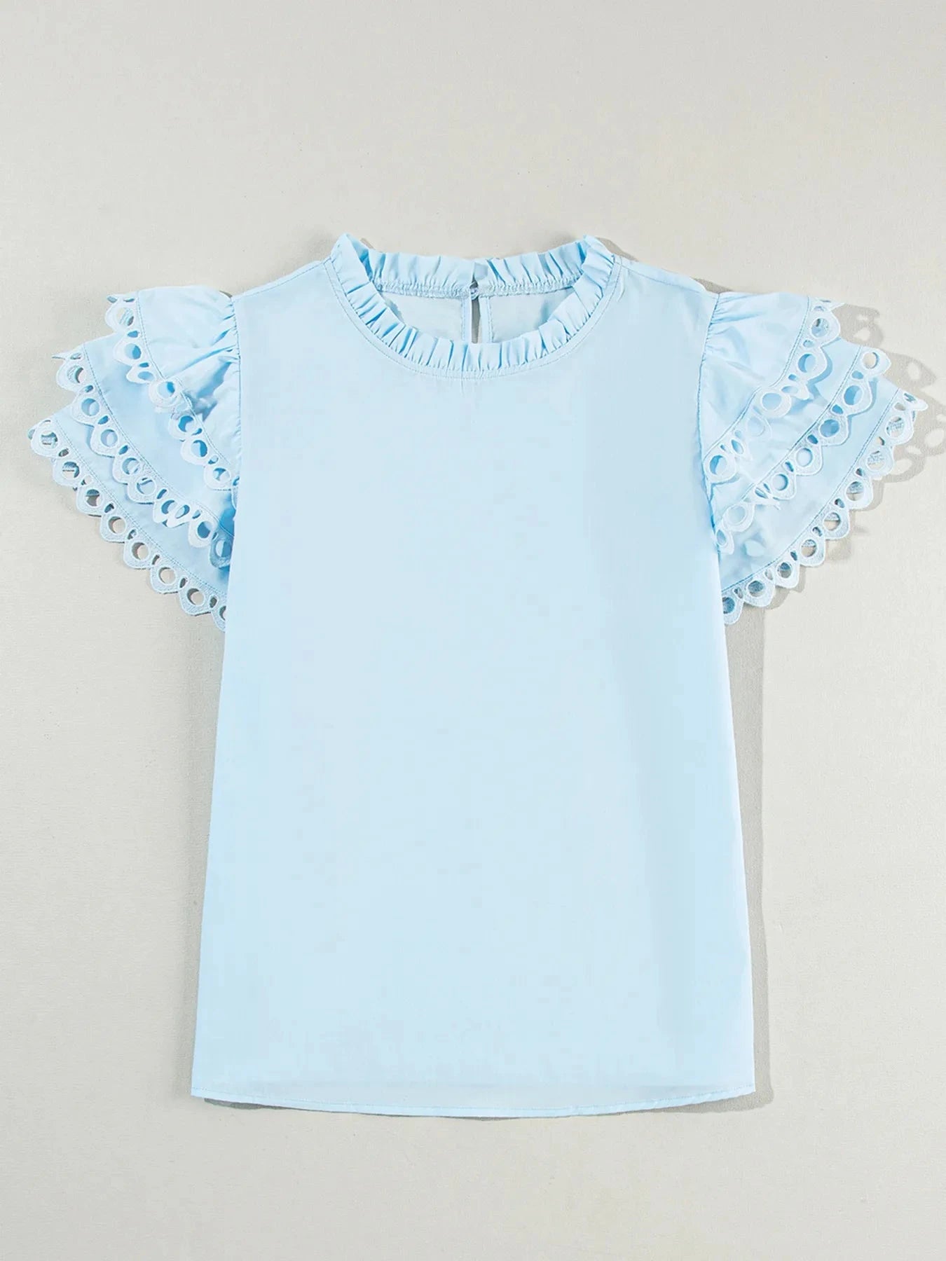 Layered Ric Rac Short Sleeve Filled Neck Blouse