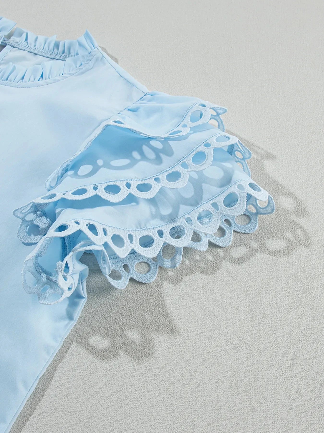 Layered Ric Rac Short Sleeve Filled Neck Blouse