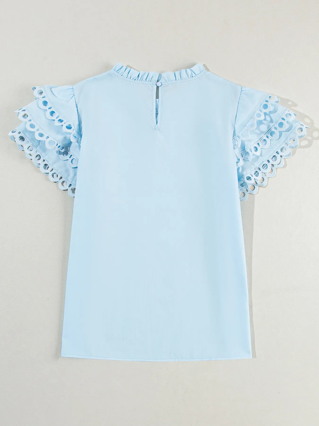 Layered Ric Rac Short Sleeve Filled Neck Blouse