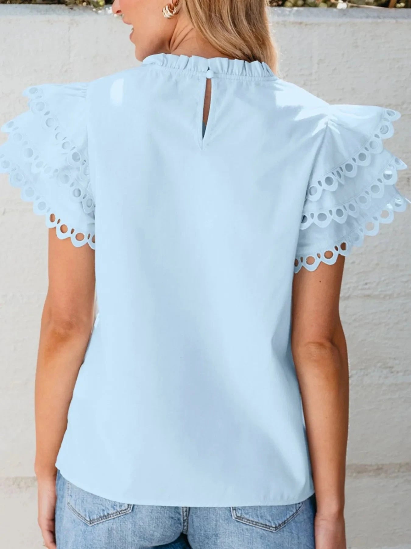 Layered Ric Rac Short Sleeve Filled Neck Blouse
