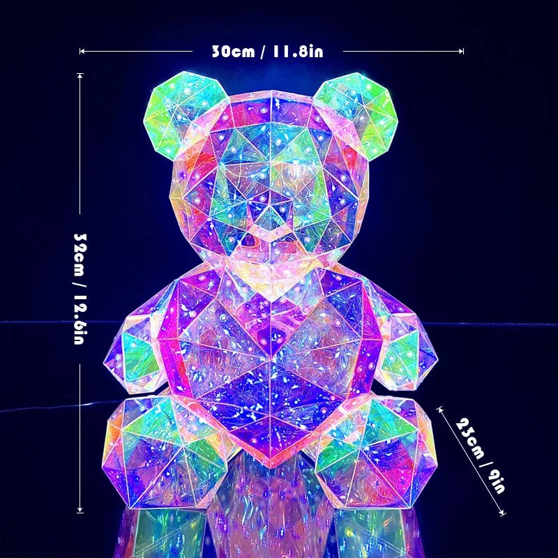 LED luminous teddy bear: holographic iridescent plastics toy pink heart bear