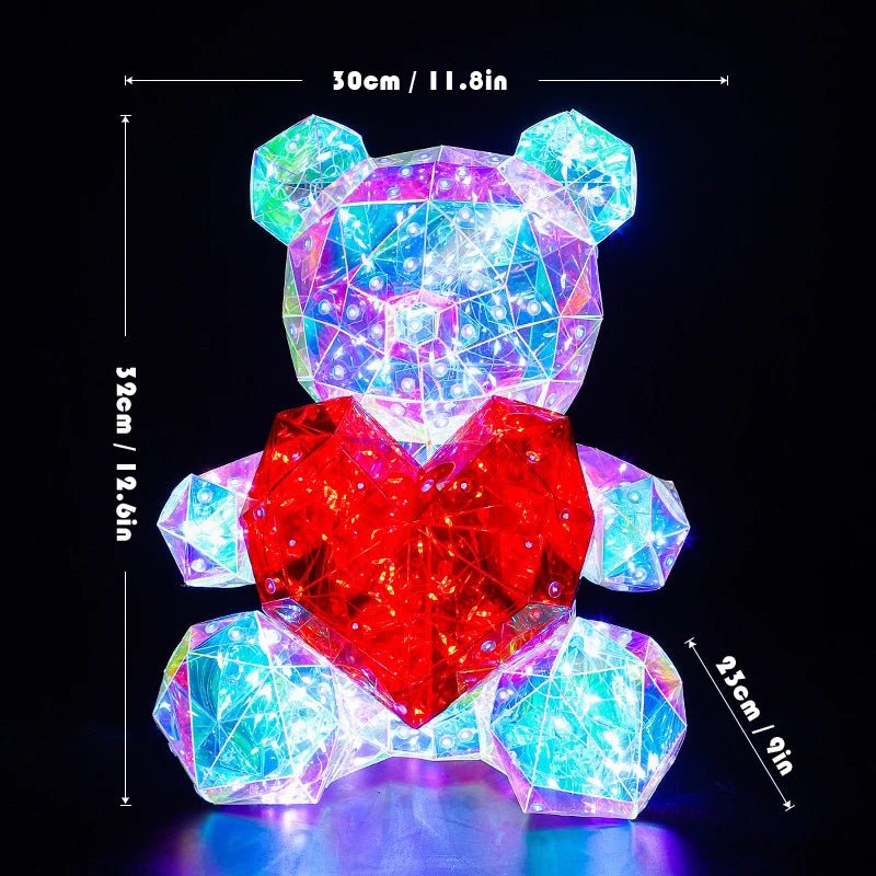 LED luminous teddy bear: holographic iridescent plastics toy red heart bear