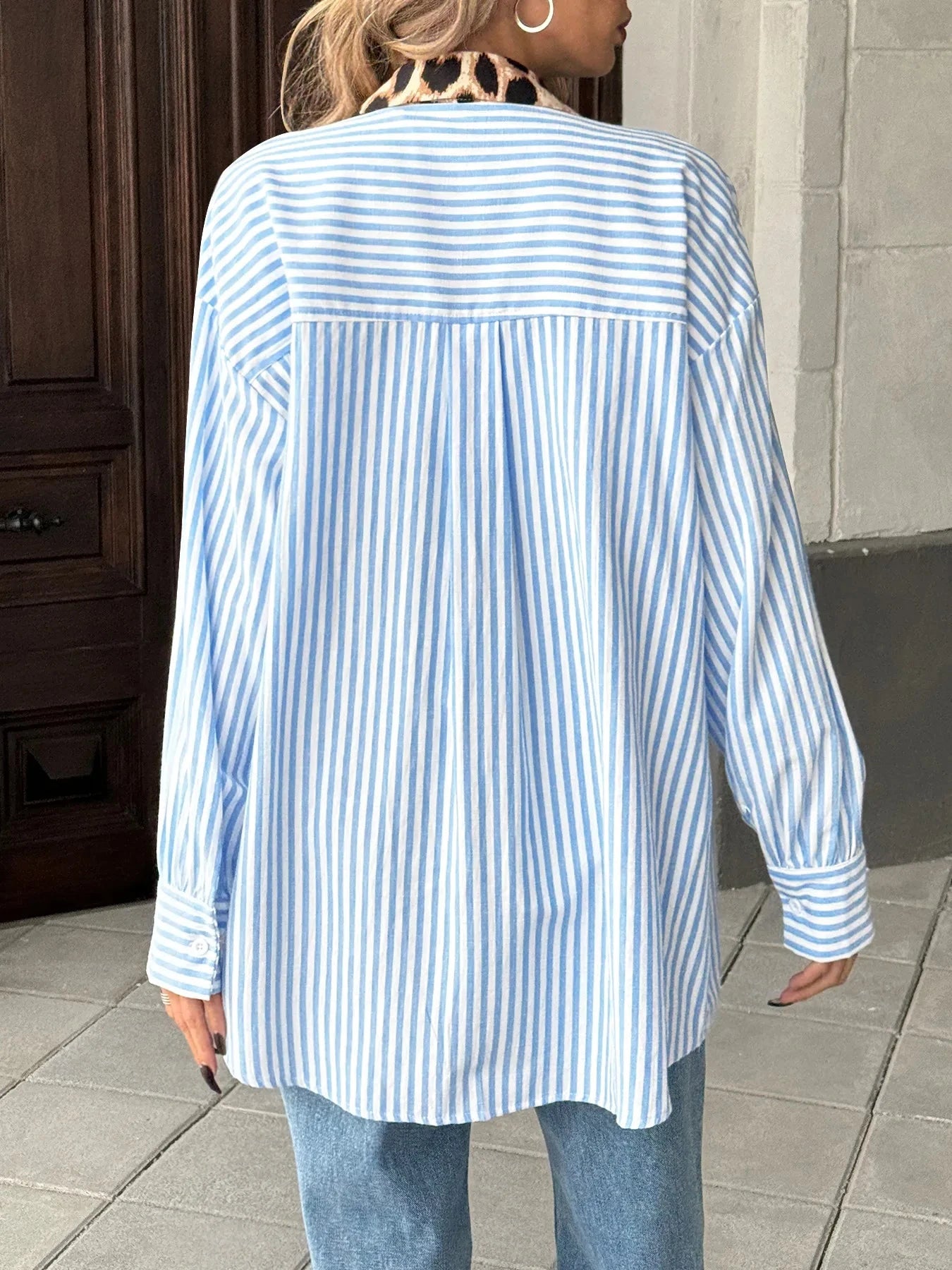 Leopard Floral Striped Casual Button-Up Shirt