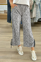 Leopard High Waist Side Bow Pants Gray / S