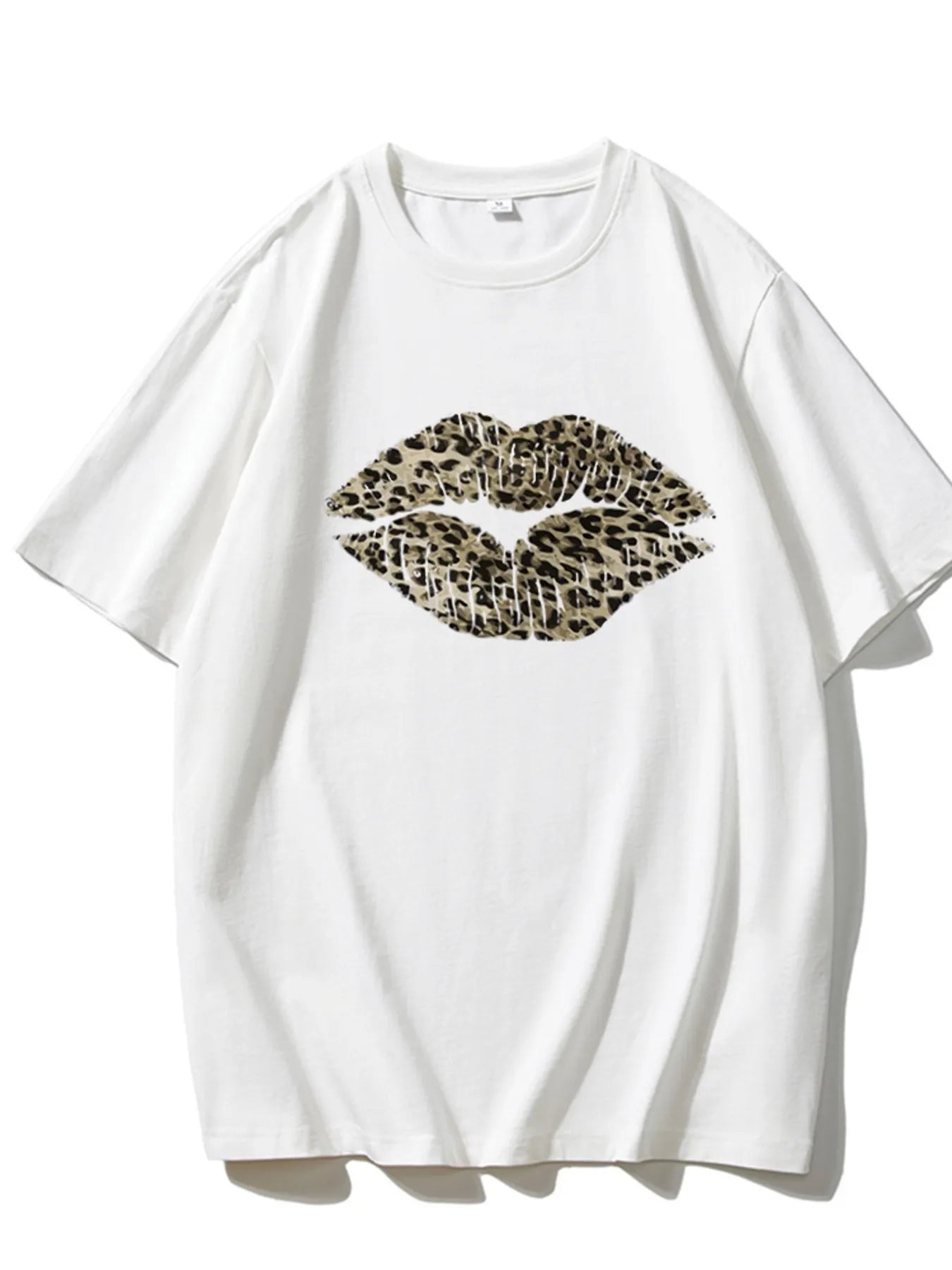 Leopard Lips Round Neck Oversized T-Shirt