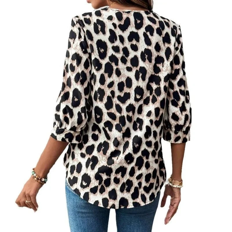 Leopard Print 3/4 Sleeve Blouse