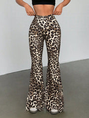 Leopard Print High Waist Flare Pants