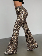 Leopard Print High Waist Flare Pants