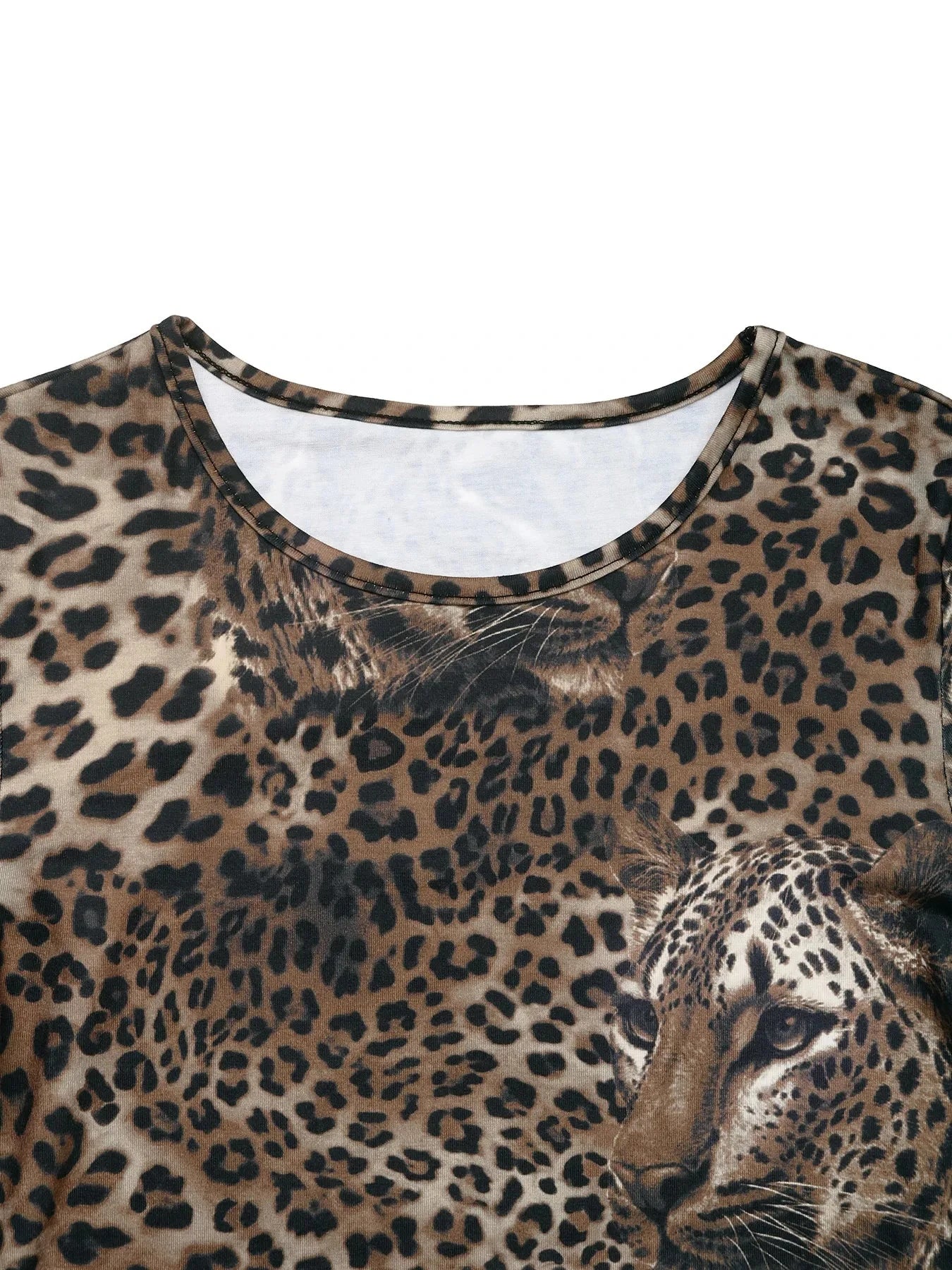 Leopard Print Long Sleeve Fitted T-Shirt