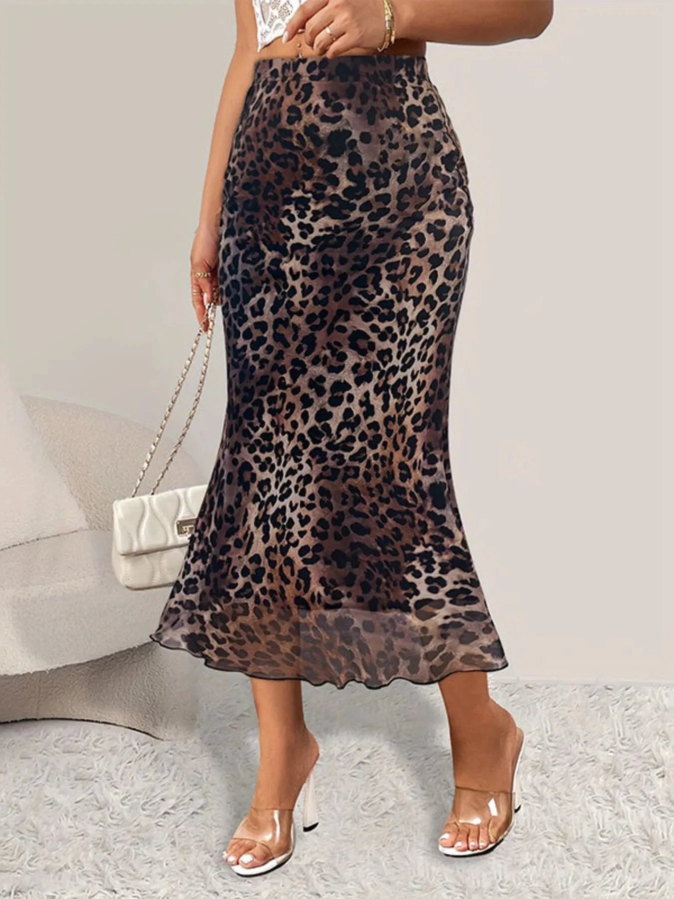 Leopard Print Midi Mermaid Skirt