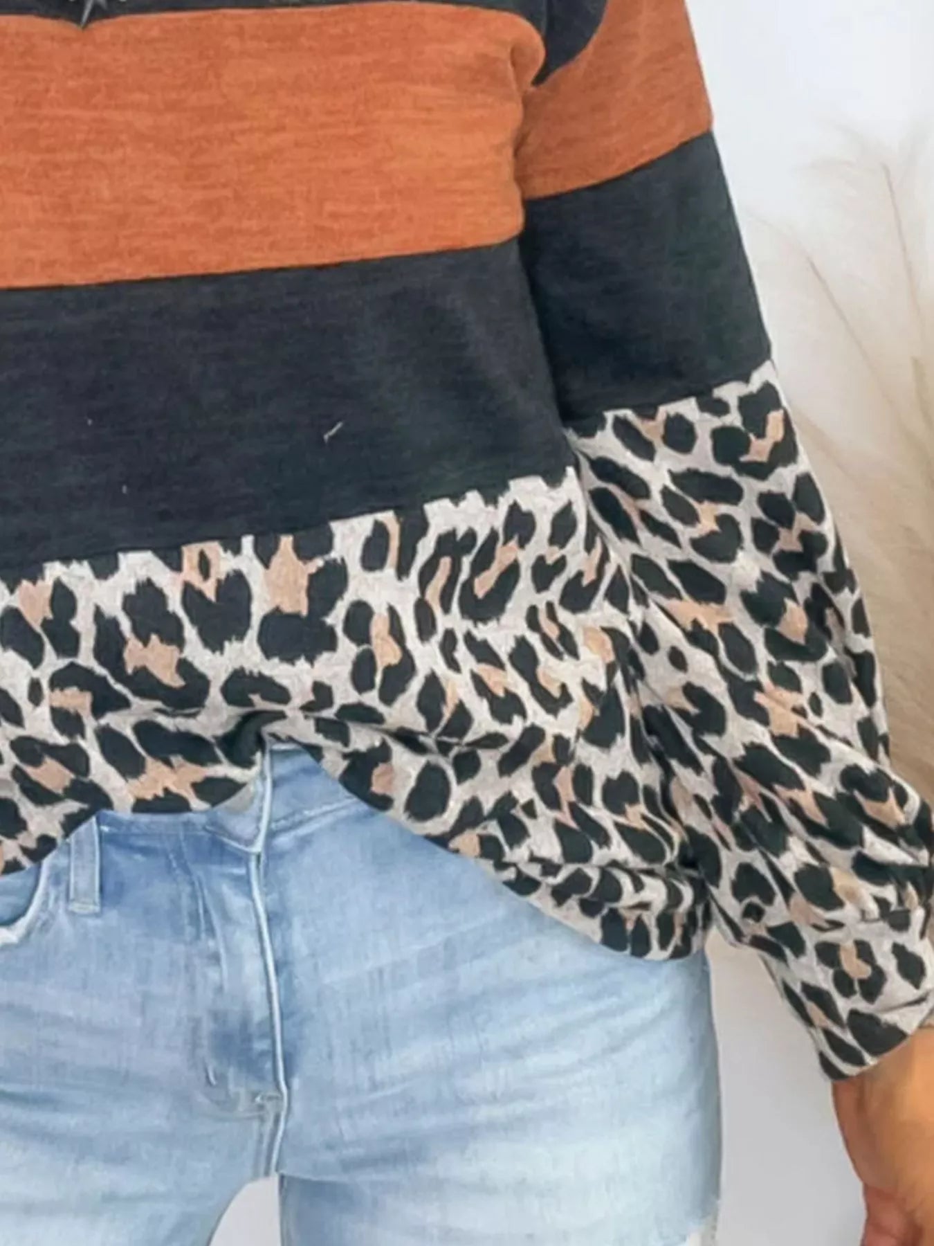 Leopard Print Patchwork Long Sleeve Blouse