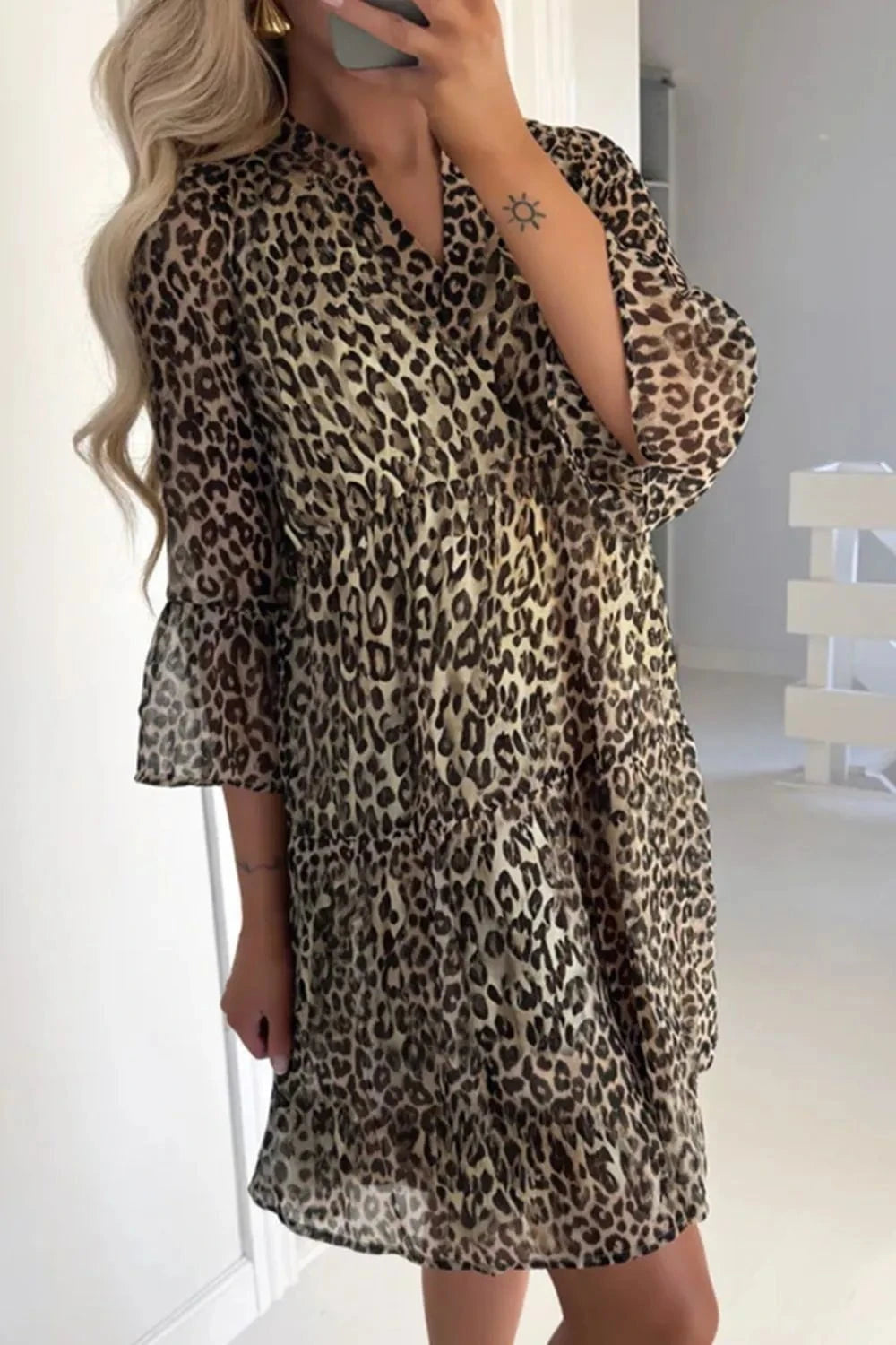 Leopard Print Relaxed Fit Notched Dress