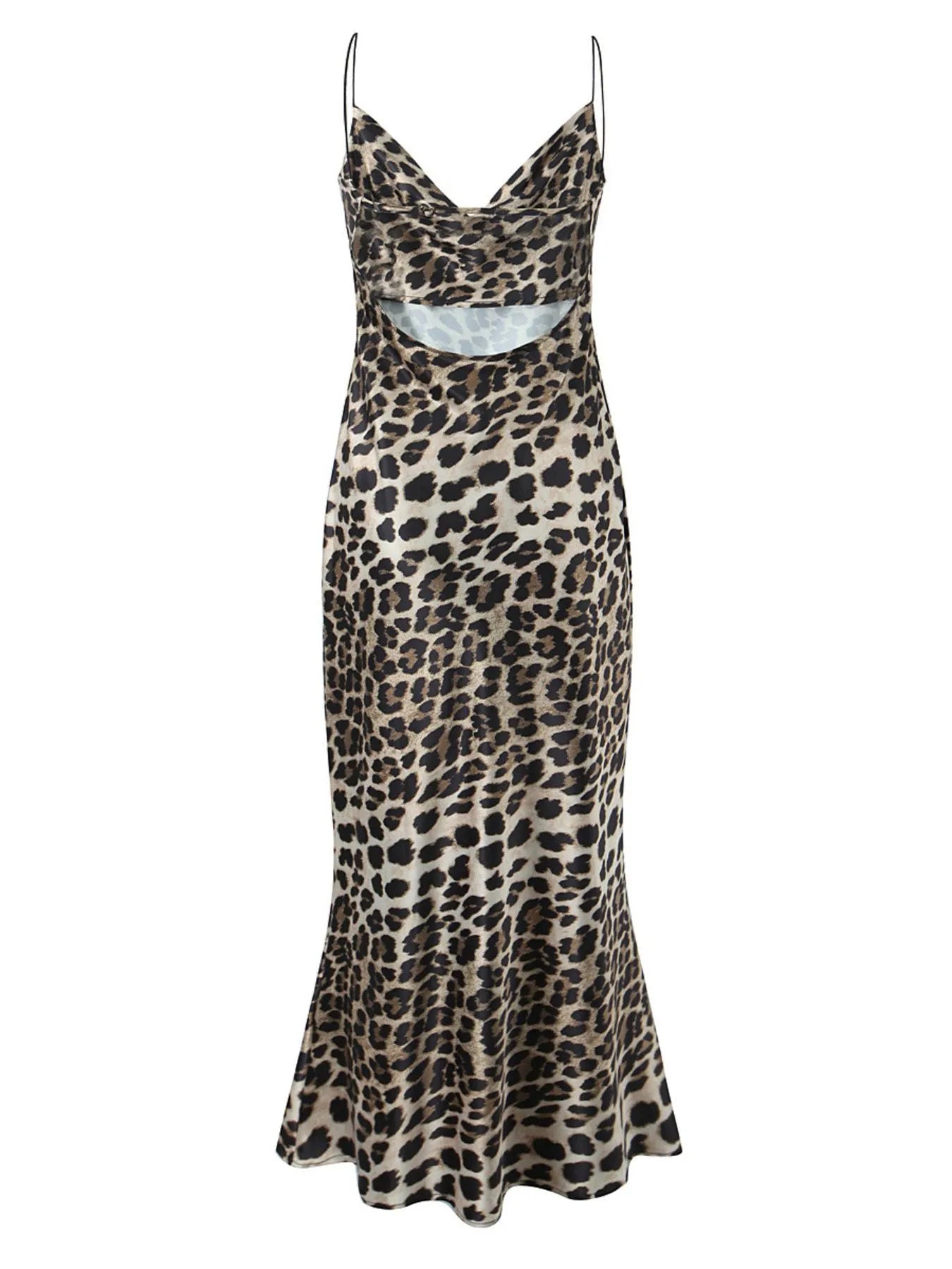 Leopard Print Satin Maxi Dress