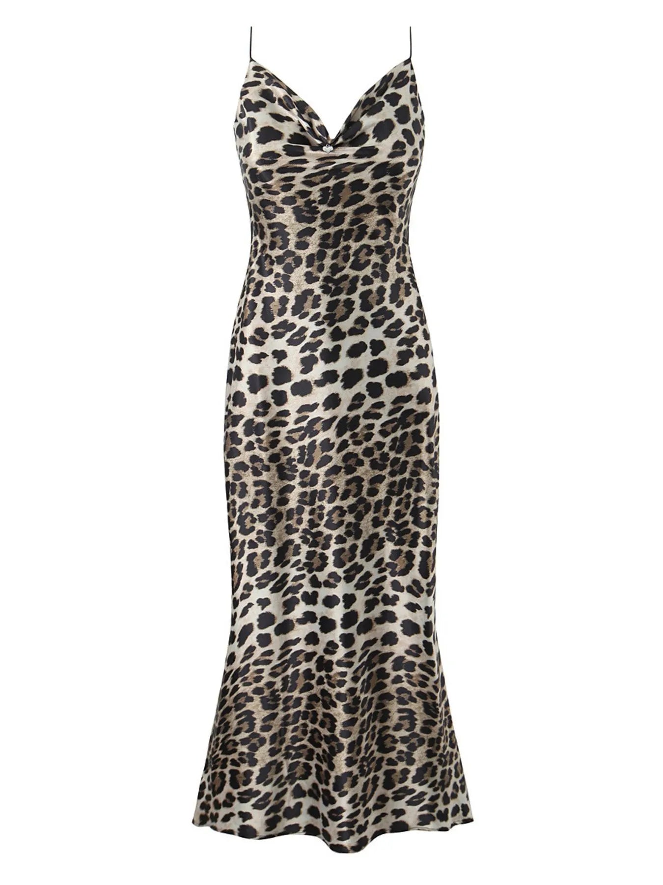 Leopard Print Satin Maxi Dress