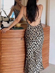 Leopard Print Satin Maxi Dress