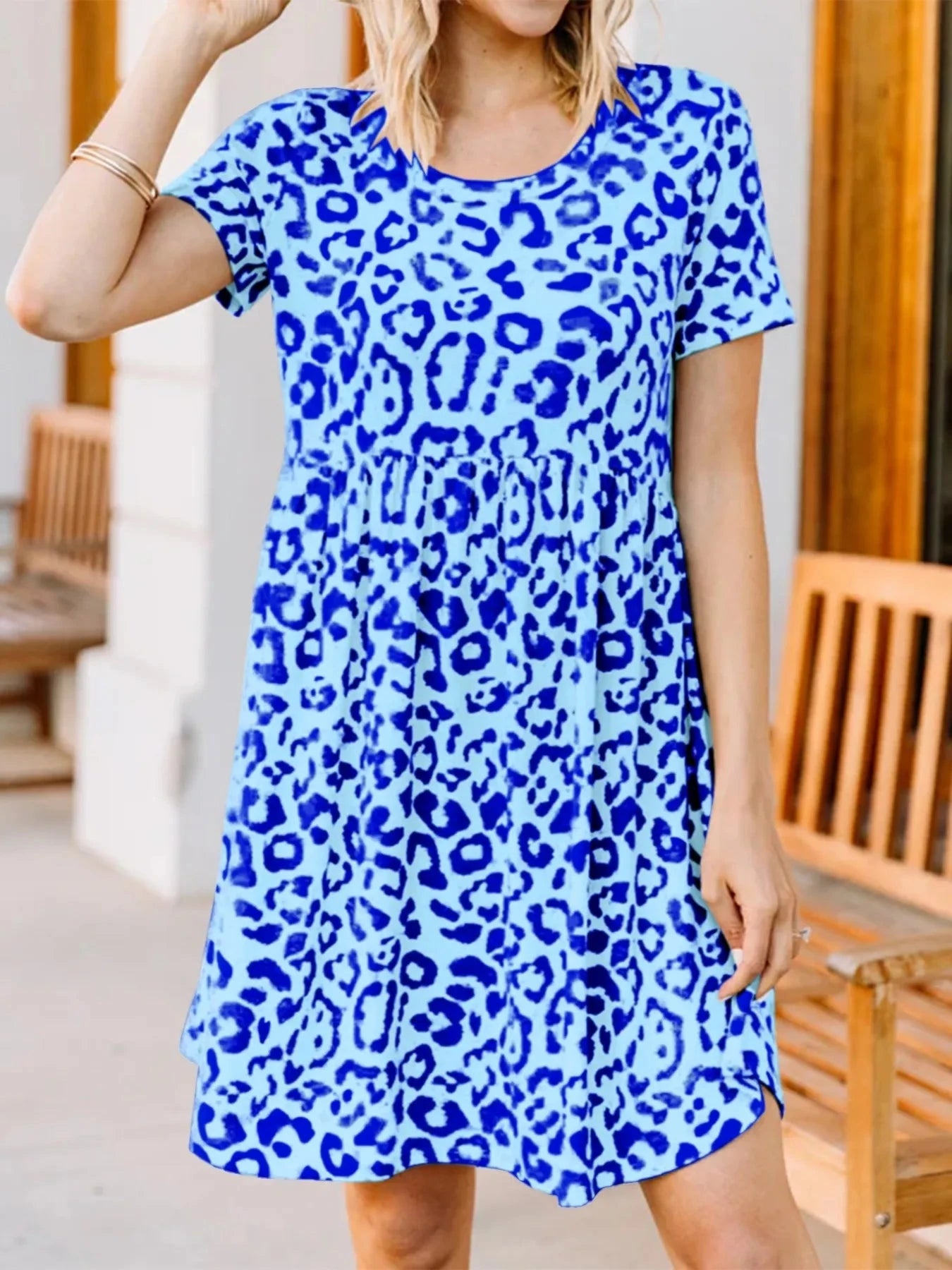 Leopard Print Short Sleeve Casual Dress
