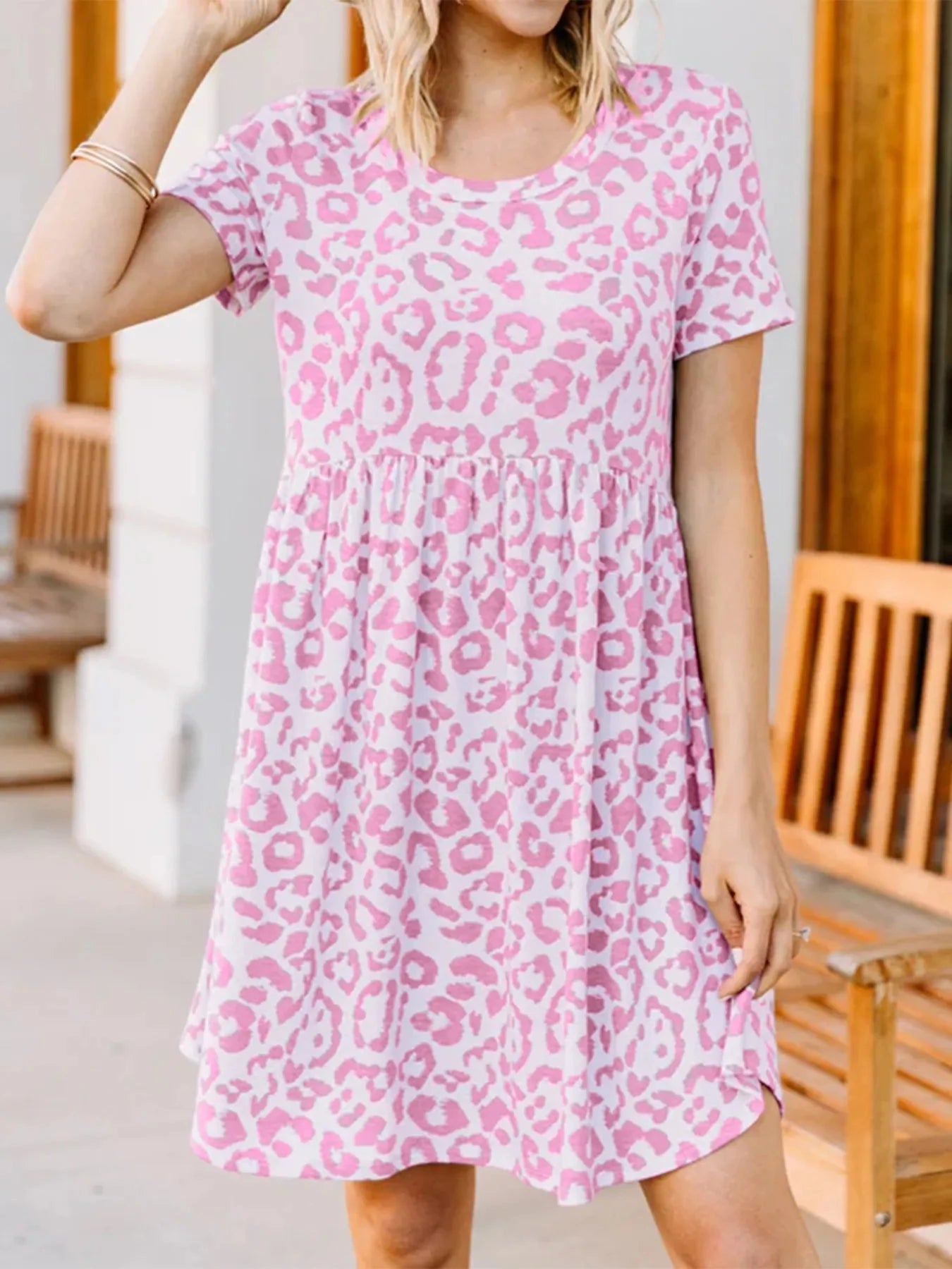 Leopard Print Short Sleeve Casual Dress