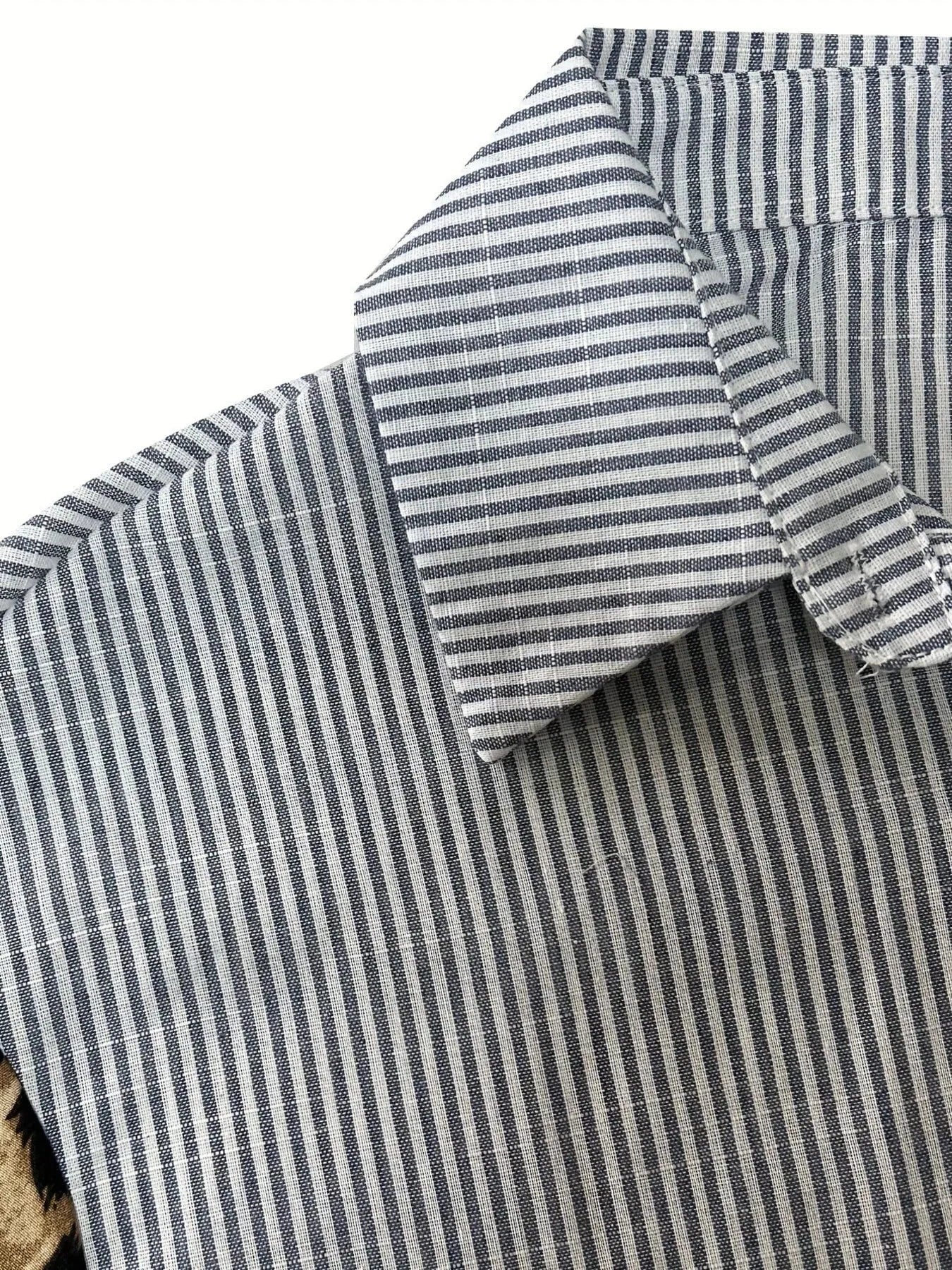 Leopard Print Sleeve Striped Button-Down Shirt