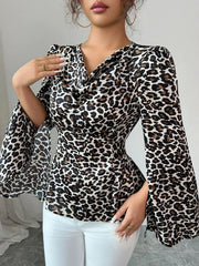Leopard Print Slit Sleeve Blouse
