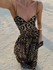 Leopard Print Sweetheart Neck Maxi Cami Dress
