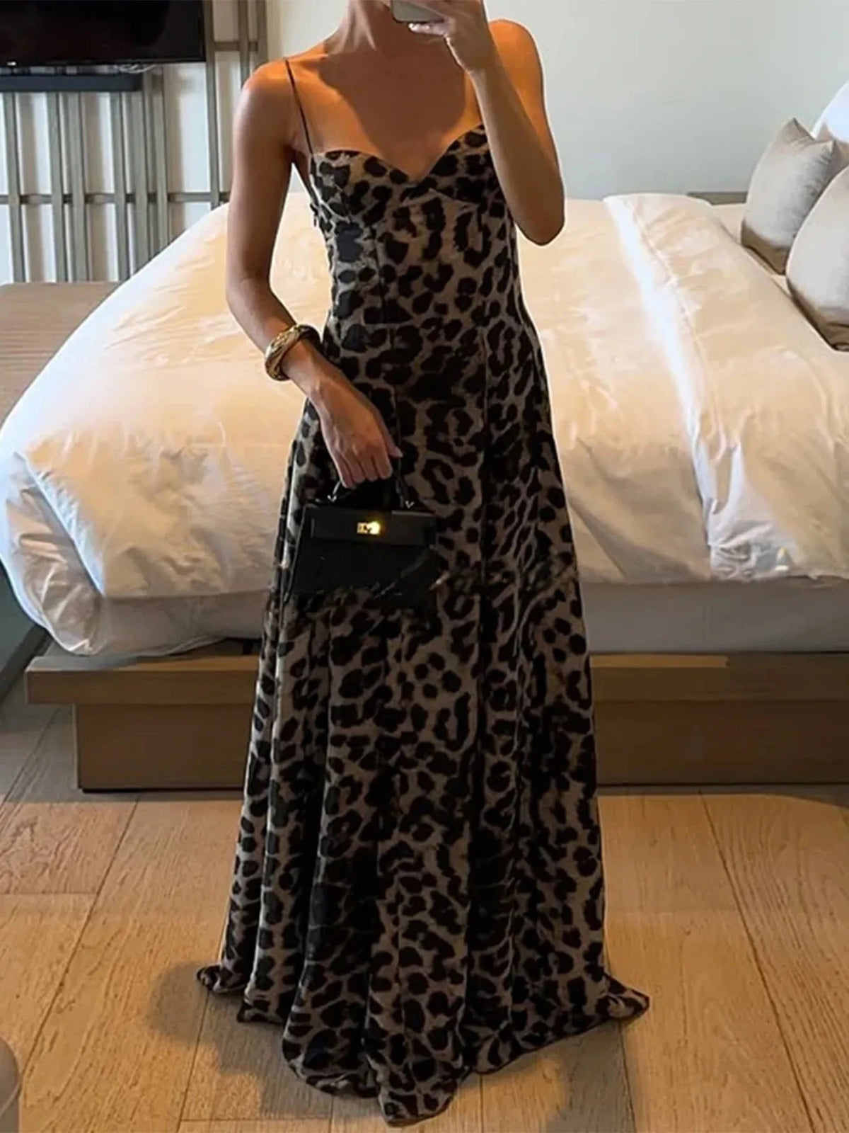 Leopard Print Sweetheart Neck Maxi Cami Dress Leopard / S