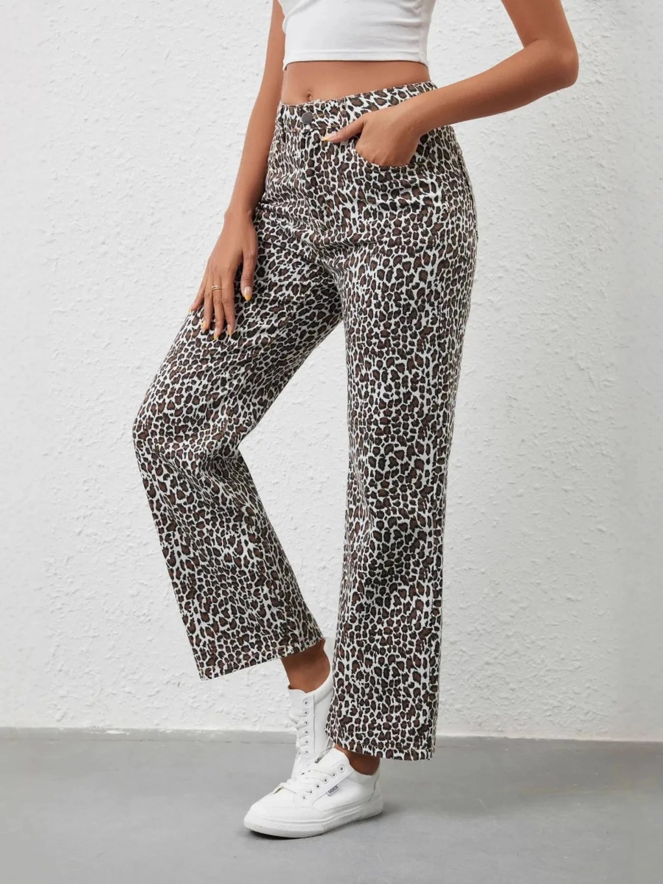 Leopard Print Wide Leg Jeans