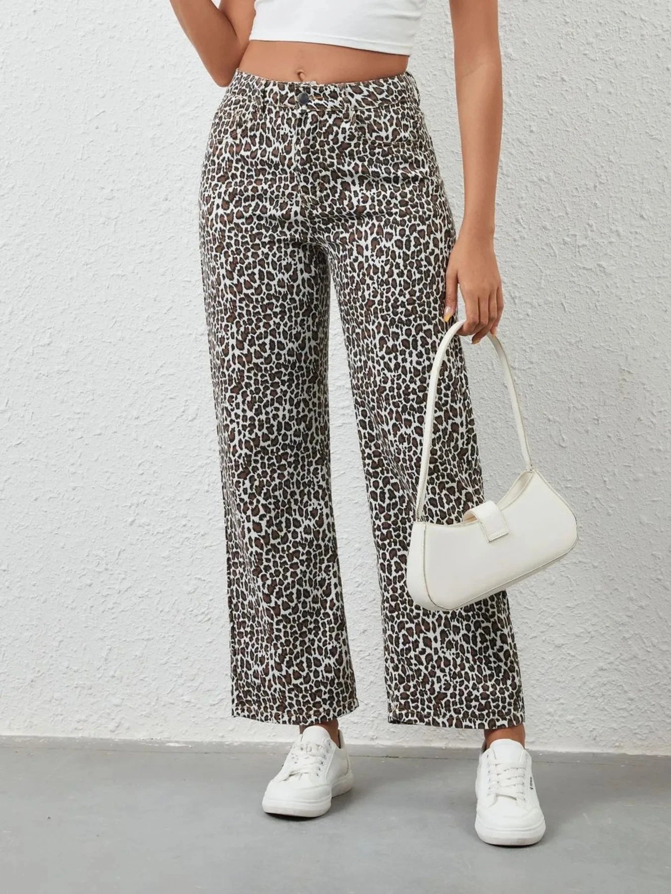 Leopard Print Wide Leg Jeans