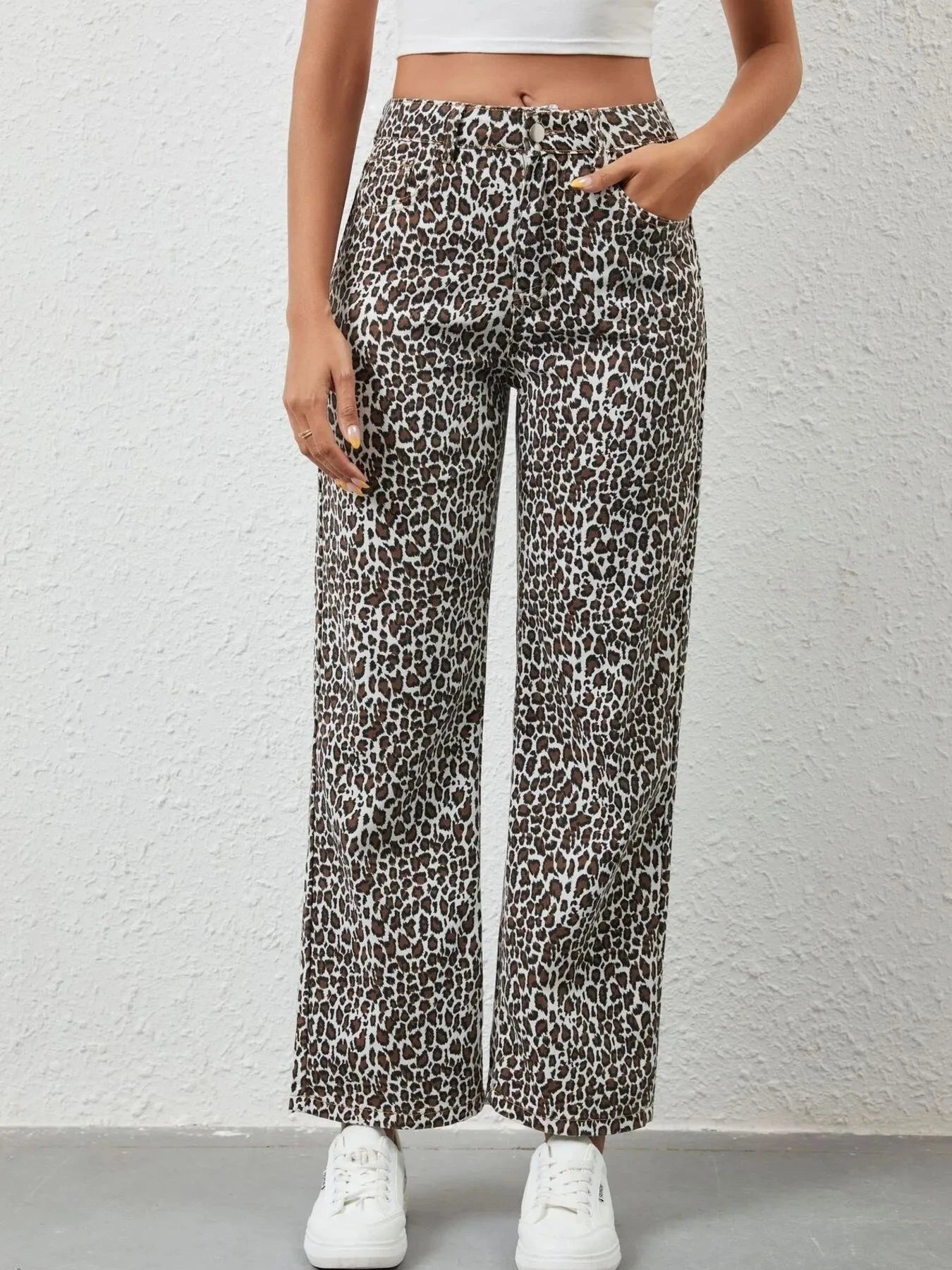 Leopard Print Wide Leg Jeans Leopard Print / S