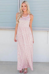 Leopard Round Neck Sleeveless Maxi Dress Blush Pink / S