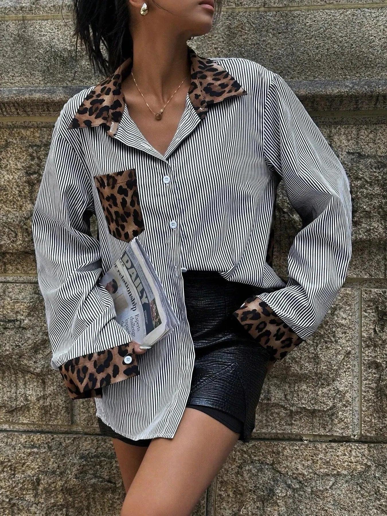 Leopard Striped Button-Up Shirt