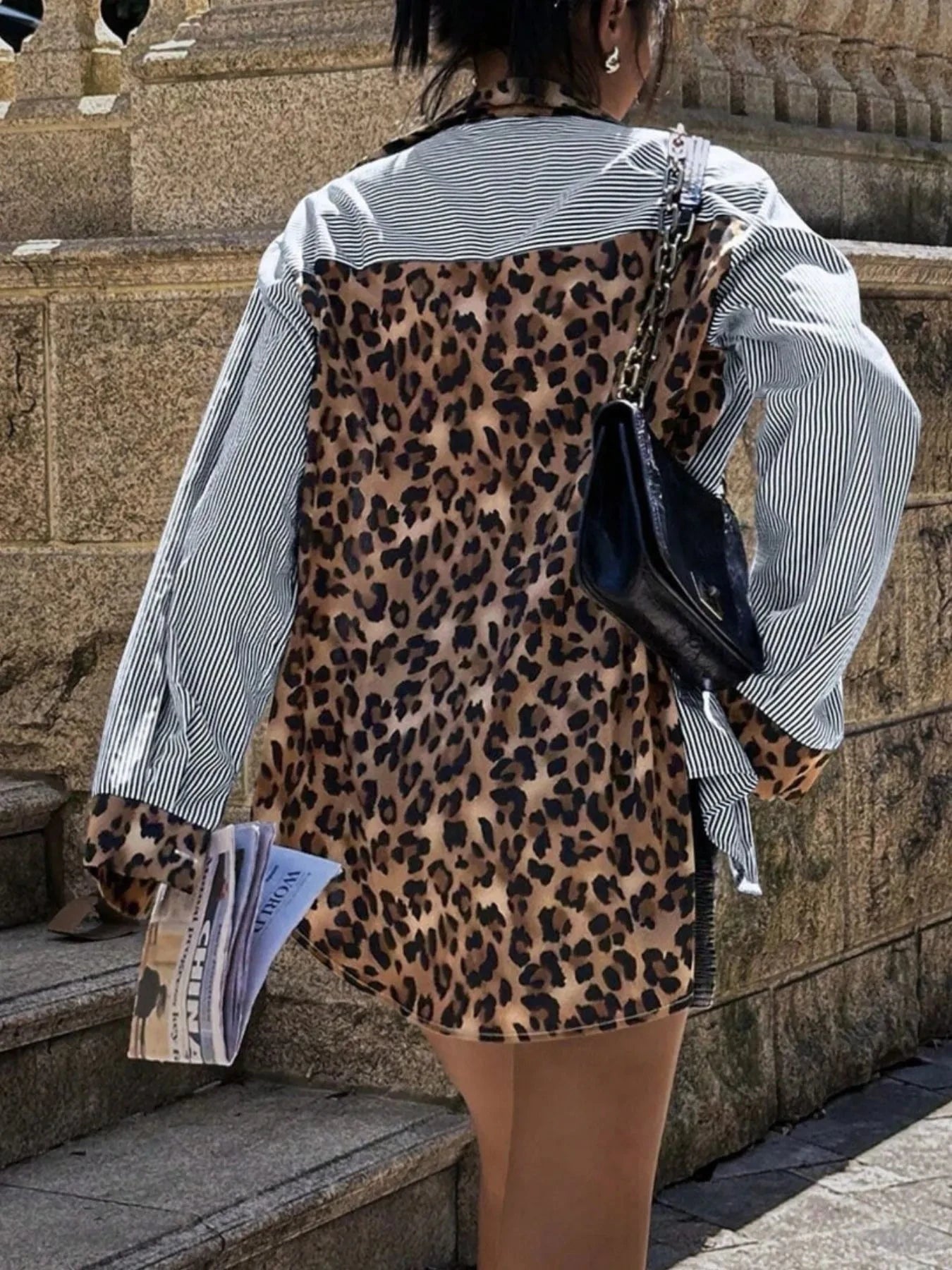 Leopard Striped Button-Up Shirt