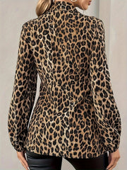 Leopard Tie Front Long Sleeve Blouse