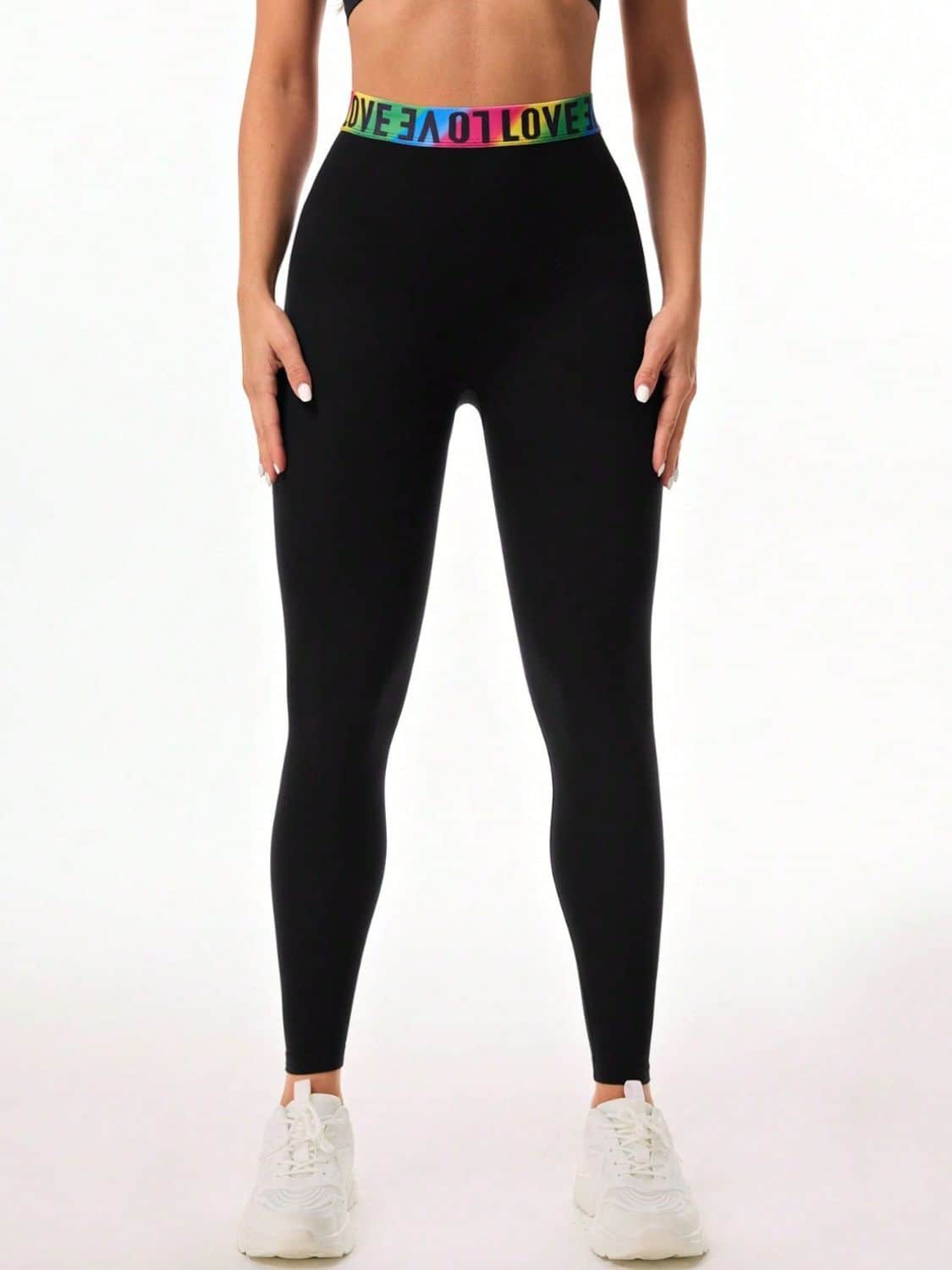 Letter Printed High Waist Active Leggings Black / S